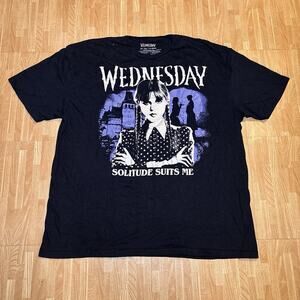 Wednesday Adam’s Family T-shirt Black Solitude Suits Me XXL Netflix Show 2XL